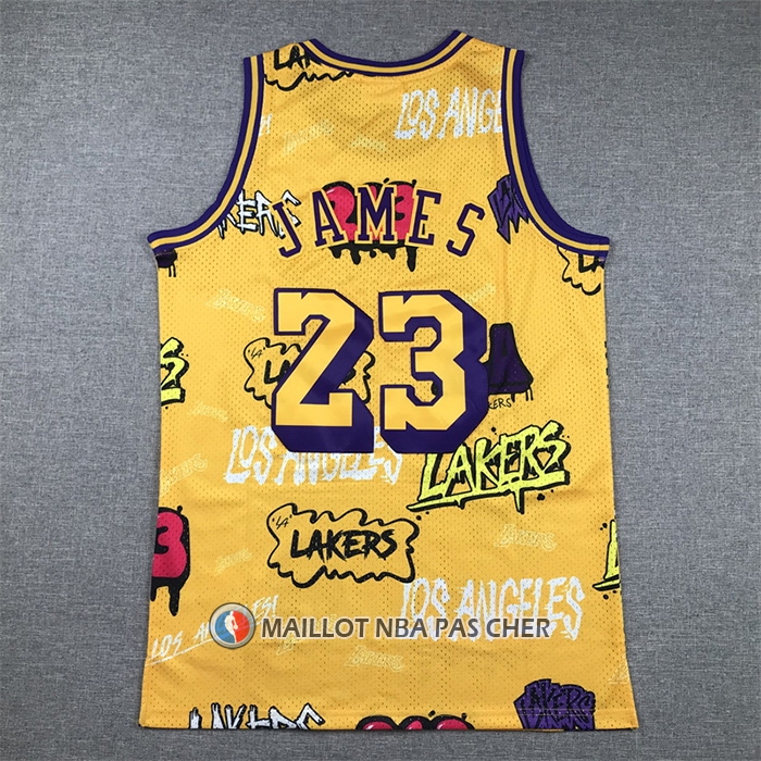 Maillot Los Angeles Lakers LeBron James Slap Sticker Mitchell & Ness 2018-19 Jaune